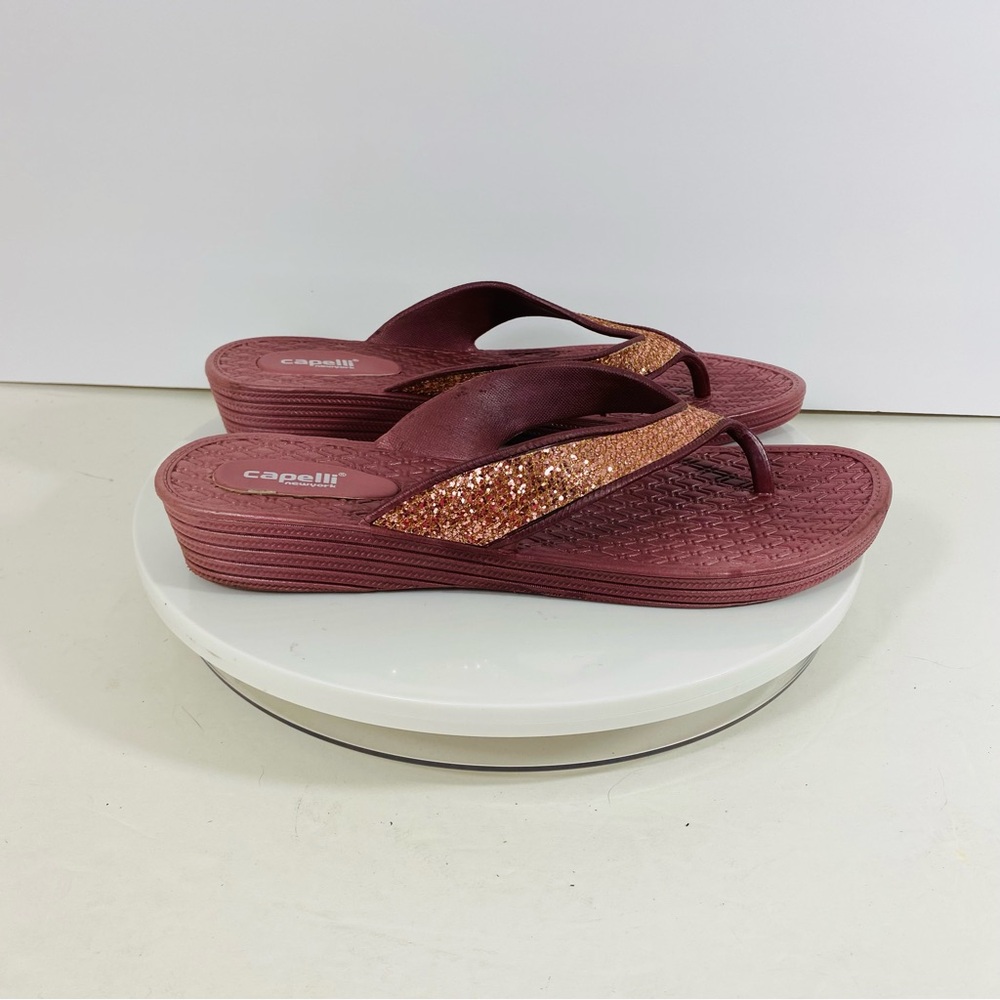 Capelli New York Sandals Women Sz 11 Rose Mauve Gold Glitter Thong Slide Comfort